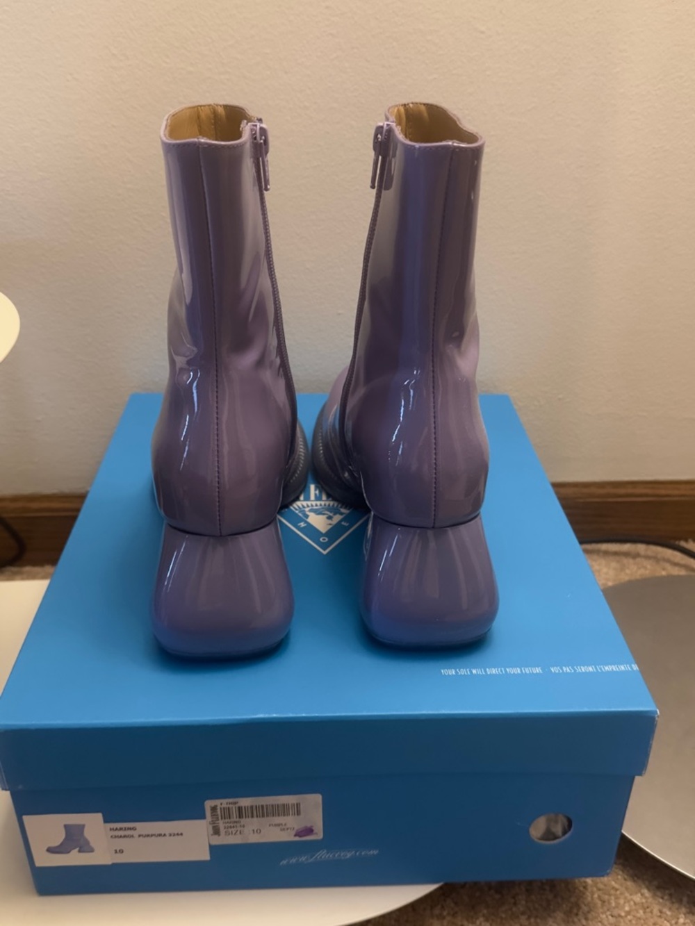 Fluevog Excellent F-Trip Haring Purple Patent leather zip up mid calf boot - 10 - Picture 3 of 12